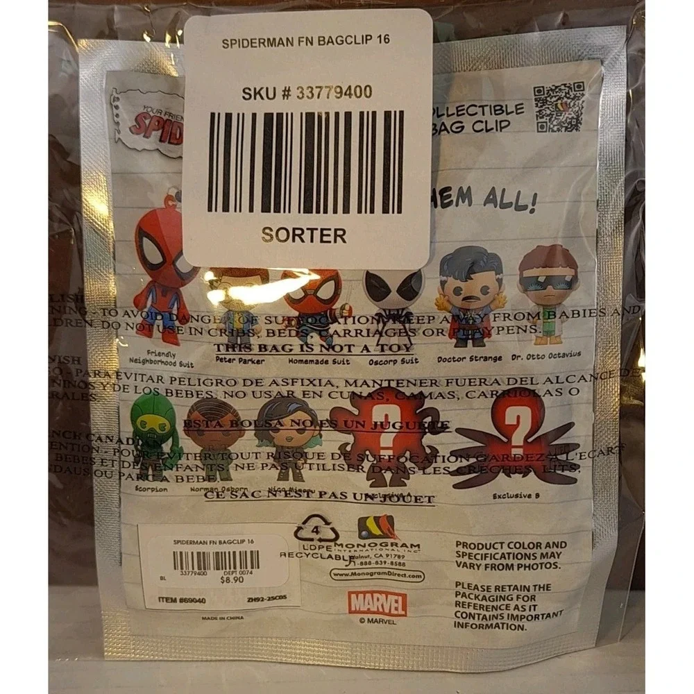 Monogram: MARVEL‎ SPIDER-MAN 3-D Foam Bag Clip Mystery Bag 1 x Random Blind Bag